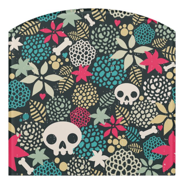 Skull in flowers door sign (Contour Front)