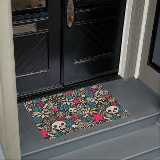 Skull in flowers doormat