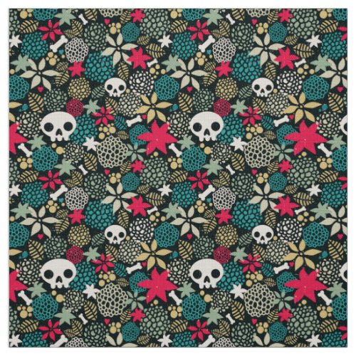 Skull in flowers fabric