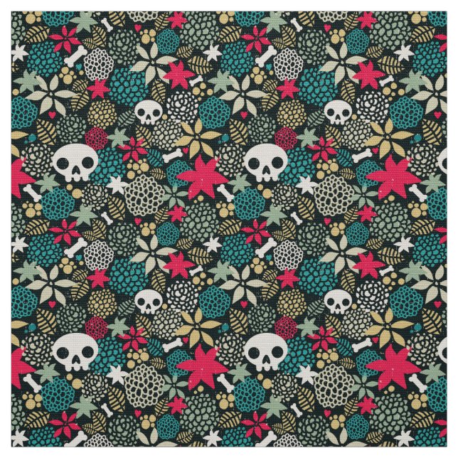 Skull in flowers fabric (Swatch)