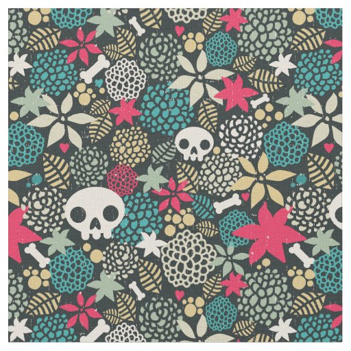 Skull in flowers fabric