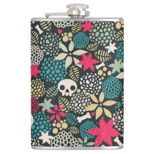 Skull in flowers flask