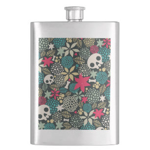 Skull in flowers flask