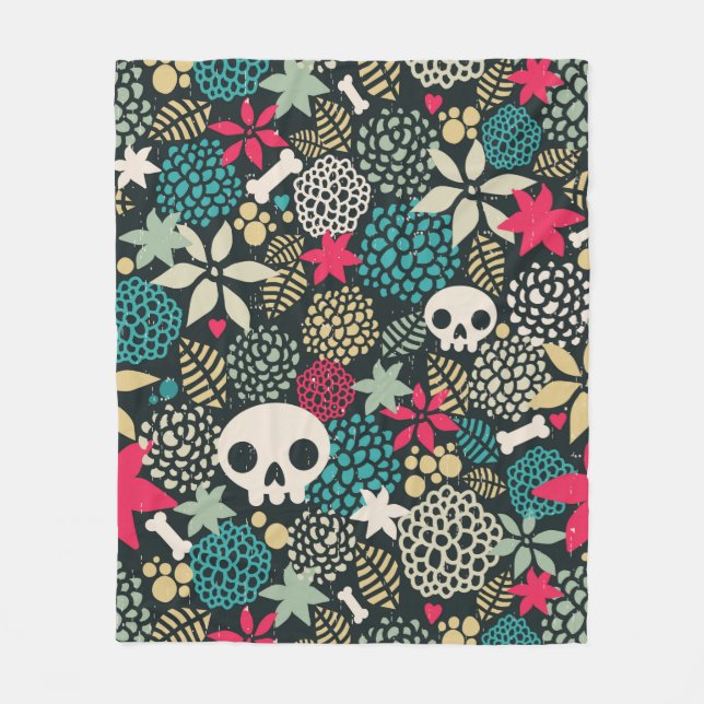 Skull in flowers fleece blanket (Front)