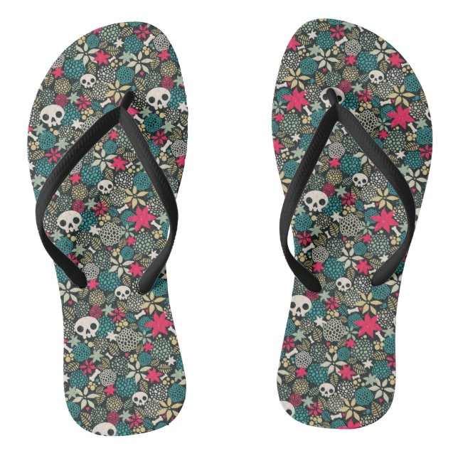 Skull in flowers flip flops (Footbed)