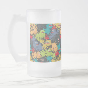 Skull in flowers frosted glass beer mug