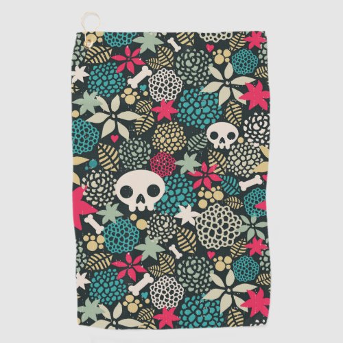 Skull in flowers golf towel