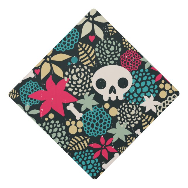 Skull in flowers graduation cap topper (Front)