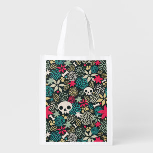 Skull in flowers grocery bag