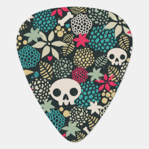 Skull in flowers guitar pick