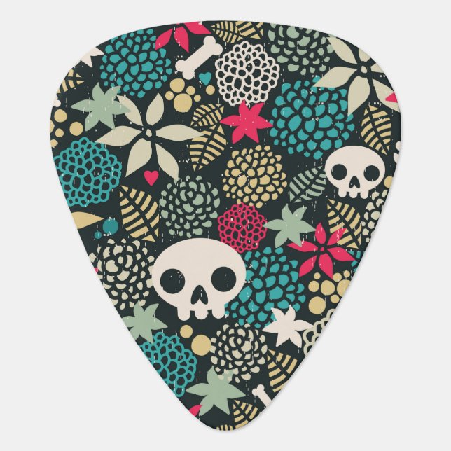 Skull in flowers guitar pick (Front)