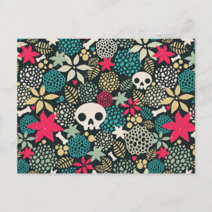 Skull in flowers invitation postcard