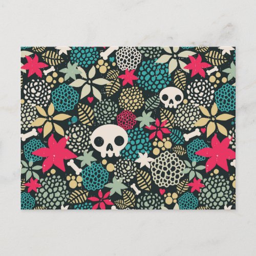 Skull in flowers invitation postcard