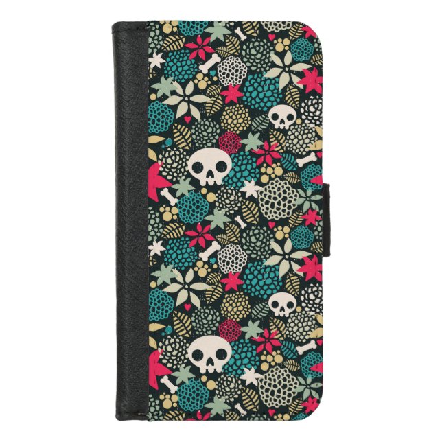 Skull in flowers iPhone wallet case (Front)
