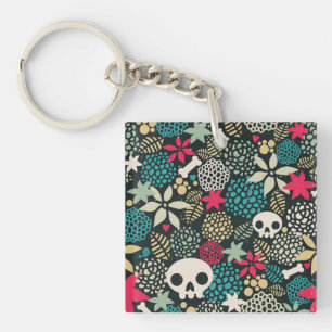 Skull in flowers keychain