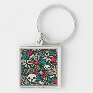 Skull in flowers keychain