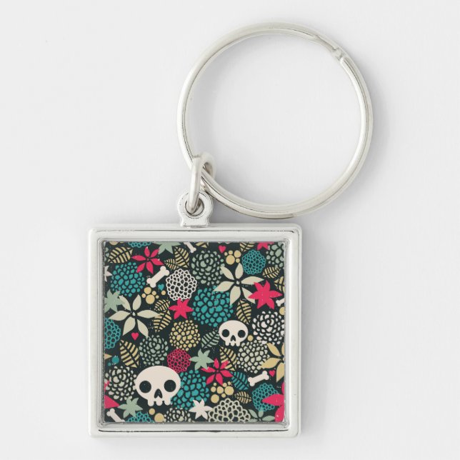 Skull in flowers keychain (Front)