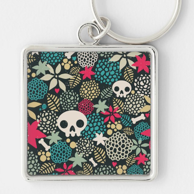 Skull in flowers keychain (Front)