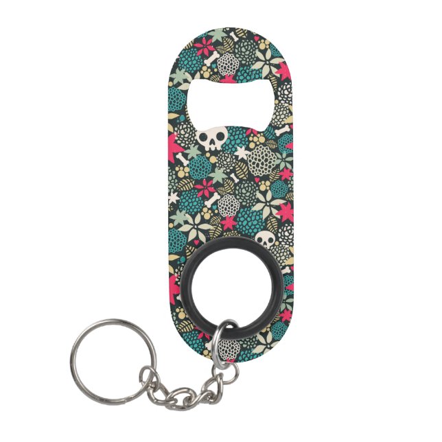 Skull in flowers keychain bottle opener (Front)