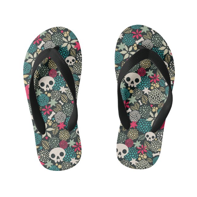 Skull in flowers kid's flip flops (Footbed)