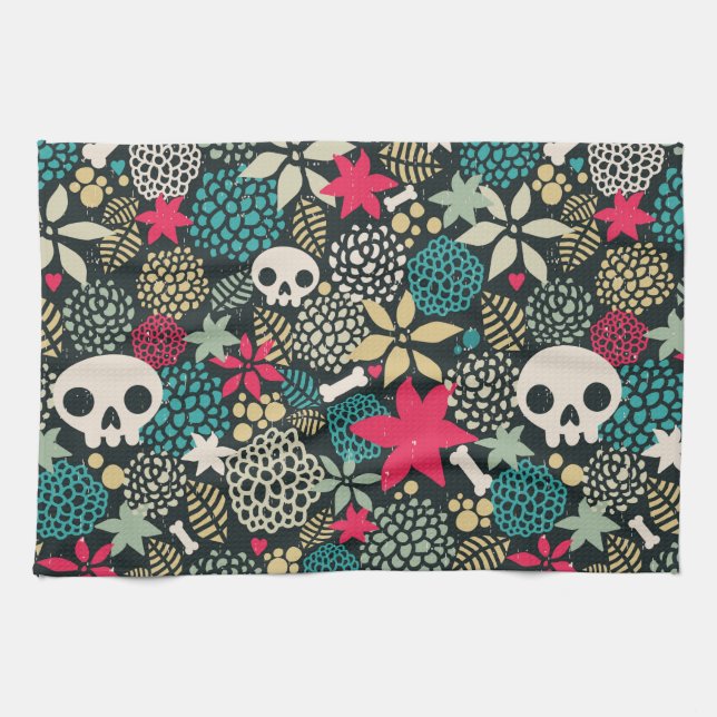 Skull in flowers kitchen towel (Horizontal)