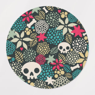 Skull in flowers labels