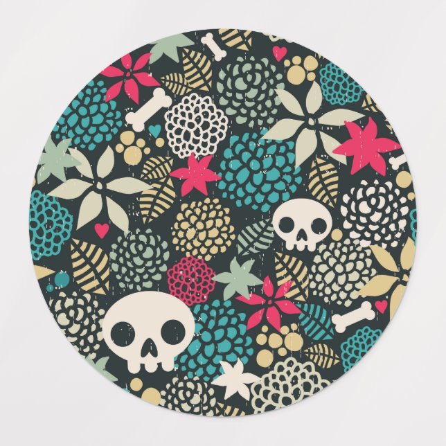 Skull in flowers labels (Design 1)