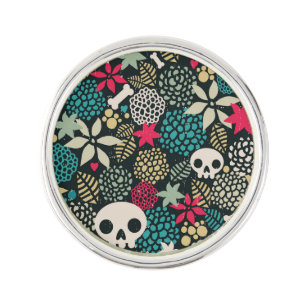 Skull in flowers lapel pin