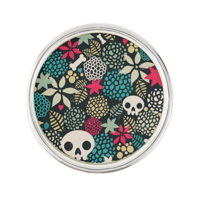 Skull in flowers lapel pin (Front)