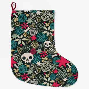 Skull in flowers large christmas stocking