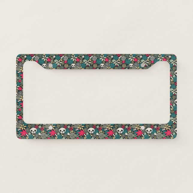 Skull in flowers license plate frame (Front)