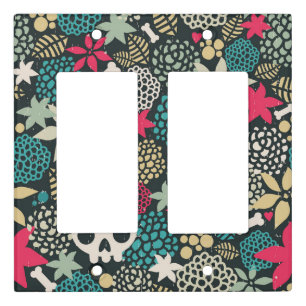 Skull in flowers light switch cover
