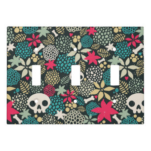 Skull in flowers light switch cover