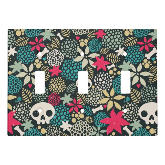 Skull in flowers light switch cover (Front)