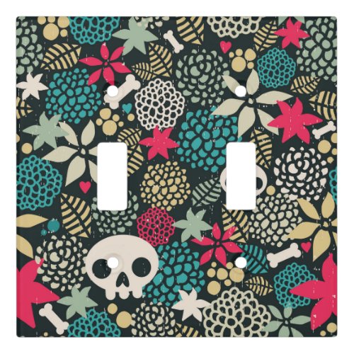 Skull in flowers light switch cover