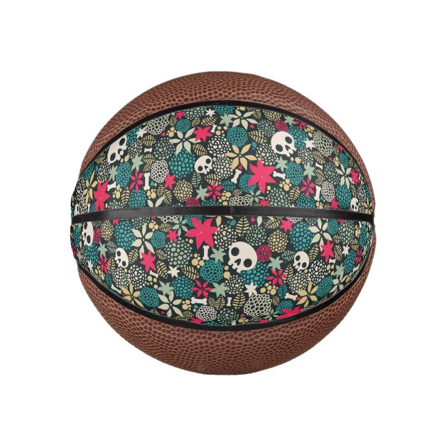 Skull in flowers mini basketball (Front)