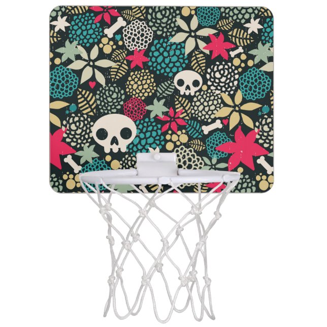 Skull in flowers mini basketball hoop (Front)