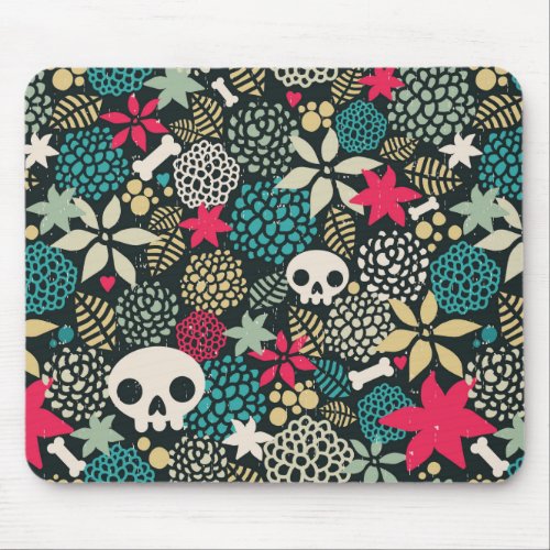 Skull in flowers mouse pad