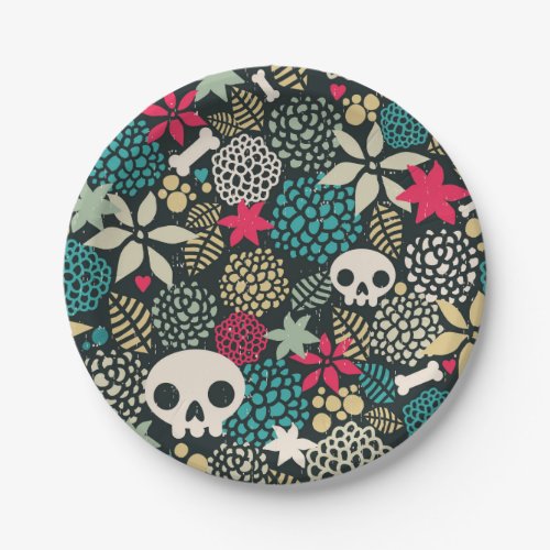 Skull in flowers paper plates