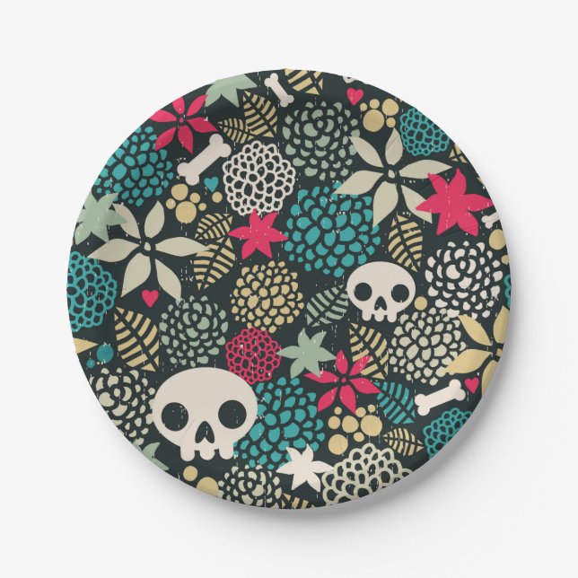 Skull in flowers paper plates (Front)
