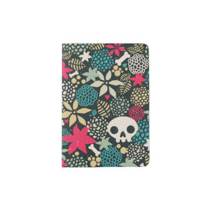 Skull in flowers passport holder