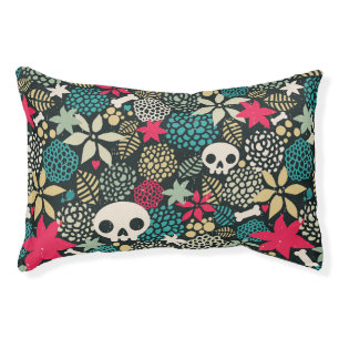 Skull in flowers pet bed