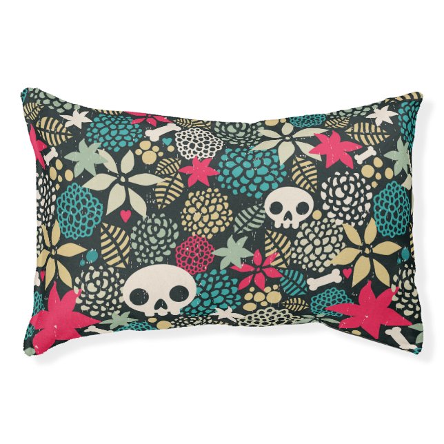 Skull in flowers pet bed (Front)