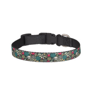 Skull in flowers pet collar