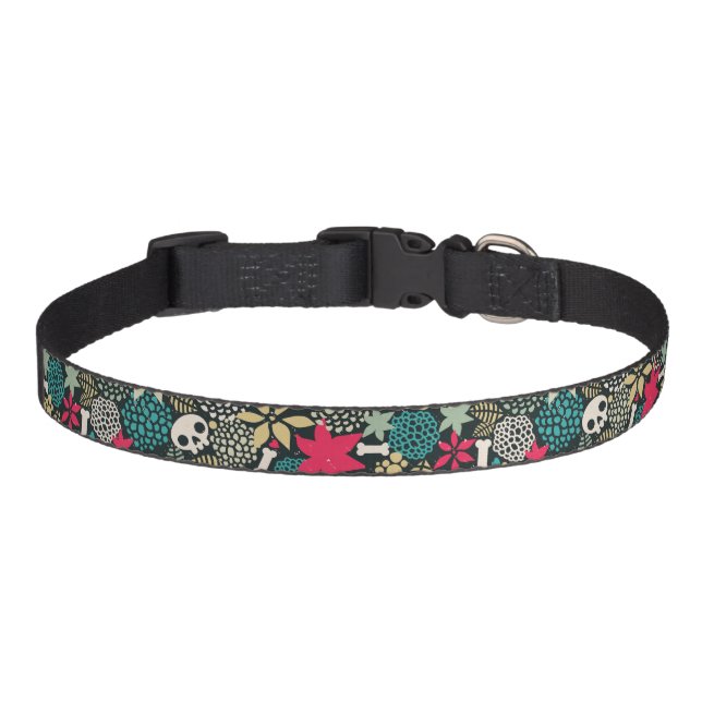 Skull in flowers pet collar (Front)