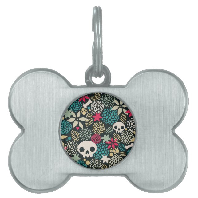 Skull in flowers pet ID tag (Front)