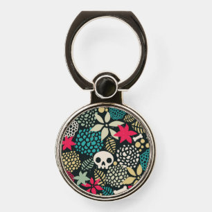 Skull in flowers phone ring stand
