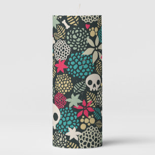 Skull in flowers pillar candle