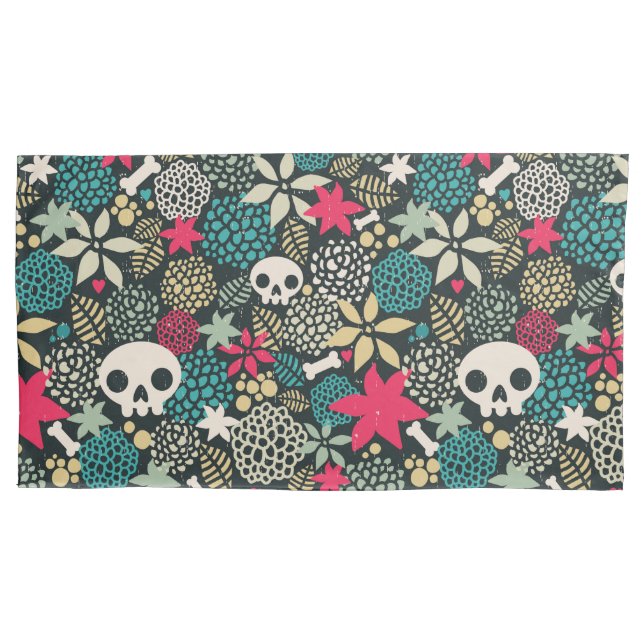 Skull in flowers pillow case (Front)