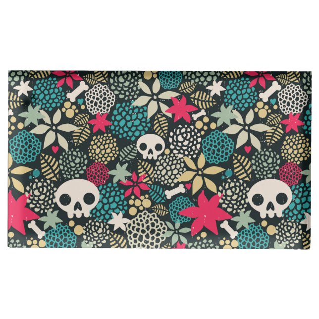 Skull in flowers place card holder (Front)